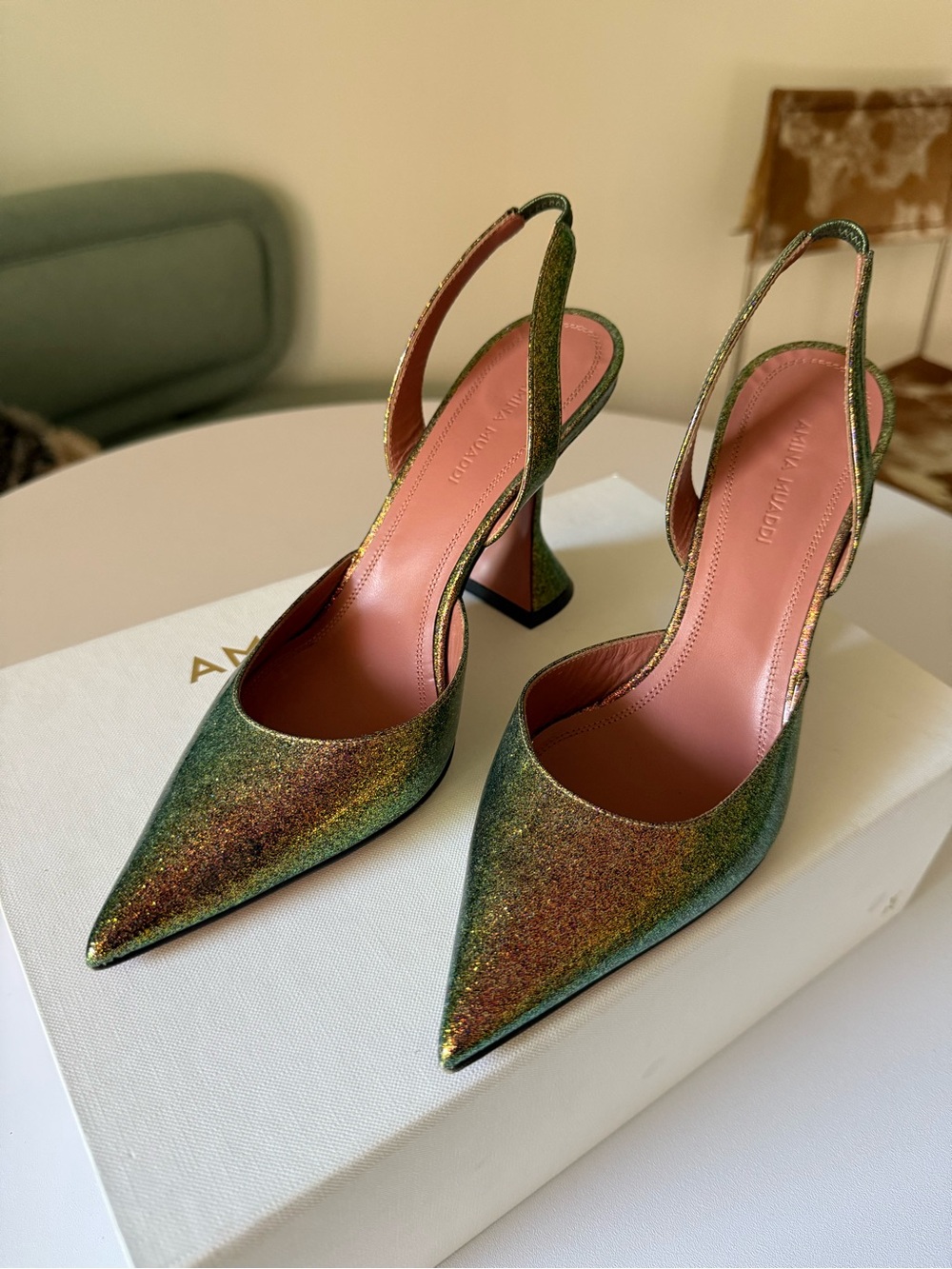 Amina Muaddi Hollis Ombré Glitter Slingback Pointed Pump